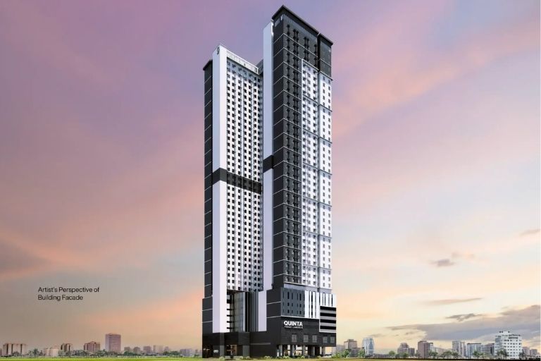 Exterior view of the residence at the park, a condominium for sale in Manila, featuring contemporary architecture.